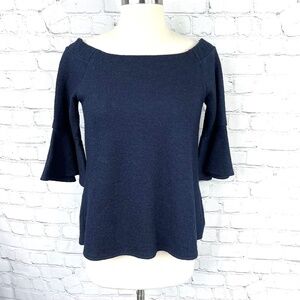 🔥2/$10 |•BANANA REPUBLIC•| Navy Blue Wool Blend Bell Sleeve Top Size XS